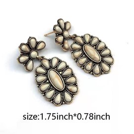Zhang shine Turquoise Earring Western Earrings for Women Cowgirl Vintage White Dangle Earrings Flower Teardrop Turquoise