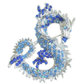 Sindary Art BZ2980 - Broche de dragón con Colgante de Vidrio Austriaco de 6 cm Azul