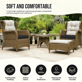 PITCTCHIC Waterproof Outdoor Chair Cushions Set of 2, 19" x 19" x 4" Waterproof & Fade Resistant Seat Cushion for Patio Furniture, Patio Chair Cushion Replacement with Ties and Hidden Zipper (Black)