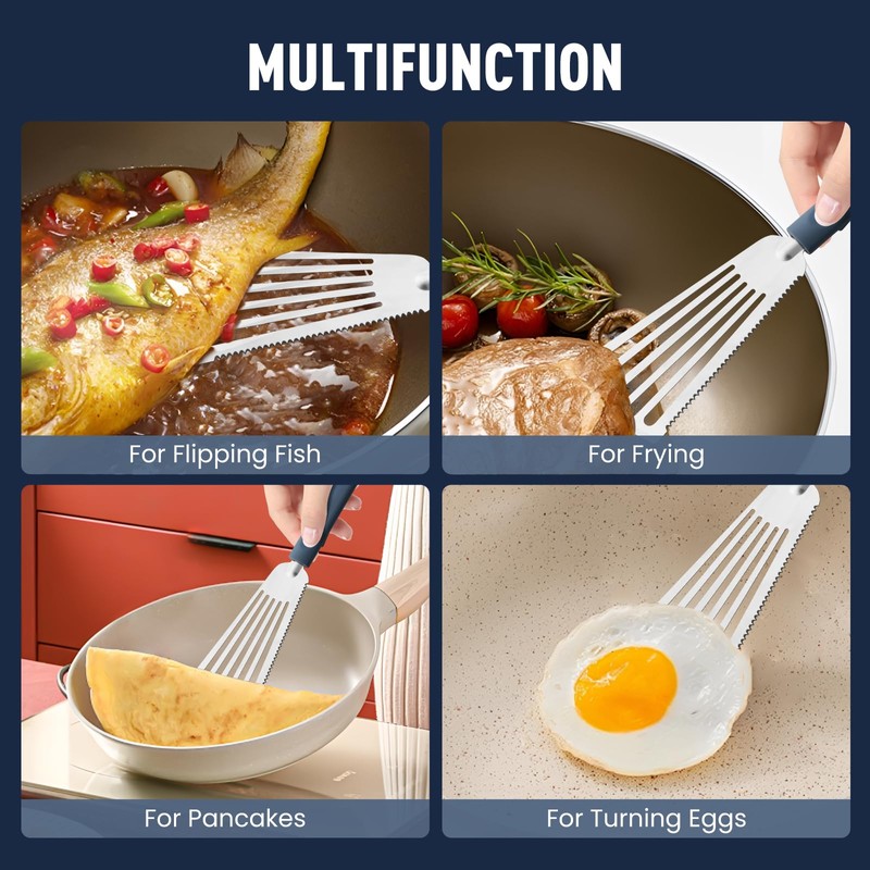 Silicone Fish Spatula Turner Set of 2,2-in-1 Heat Resistant Silicone