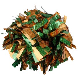 Cheerleading Pom Poms Metalic Holographic Cheerleader with Baton Handle 6 inch 1 Pair 2 Pieces (Kelly Green/Gold)