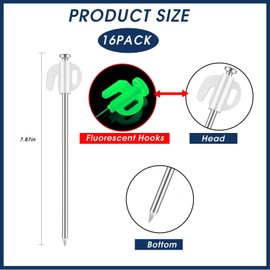 DERJDISF Tent Stakes, 16 Packs Galvanized Steel Tent Stakes, Camping Essentials, Non-Rust, Robust and Fluorescent Stopper Pegs, Ideal for Pitching Camping Tents Family Canopies
