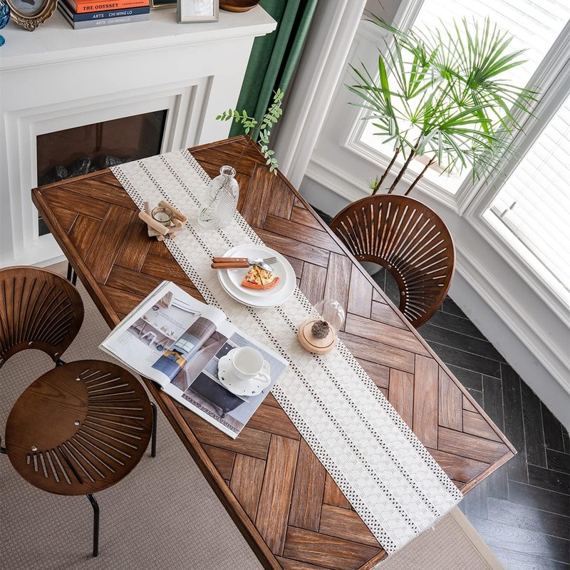 Alynsehom Macrame Table Runner Cream Beige Boho Table Runner with