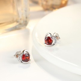 LOYALLOOK Women's Popular Earrings, Hypoallergenic, Heart Earrings, Zircon Silver, 925 Platinum, Stylish, Cute, Red, Blue, White, Purple, Green, Pink, Birthstone Accessories, 2 Pieces, Birthday Gift,