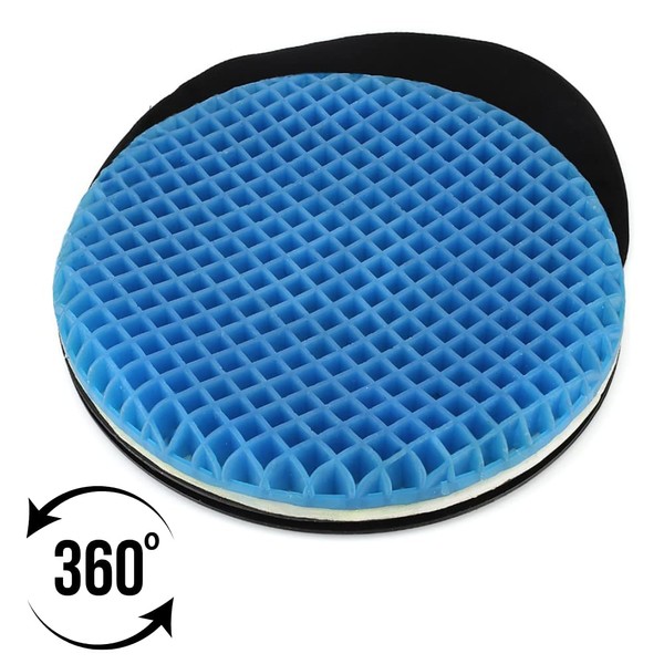 FOMI Premium Firm Swivel Gel Seat Cushion | 360 Degree Rotation | Round Thick Disc Pad for Home or Office Chair, Wheelchair, Boat, Stool | Pressure Sore Relief, Prevents Sweaty Bottom