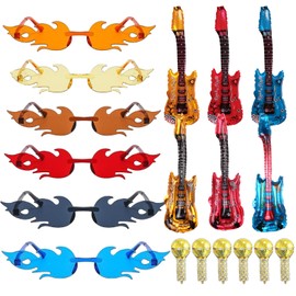 18 Pcs Photo Booth Props, Inflatable Party Props with Guitar, Microphone,Colored Glasses 80s 90s Themed Rock Parties,Birthday,Helloween,Christmas