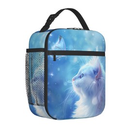 VANZEV Insulated Lunch Box for Women Men, Cat Butterfly Theme Lunch Box Reusable Portable Lunch Bag Cooler Tote Waterproof Lunch Container for Office Picnic Work Travel