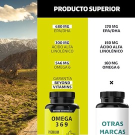 Beyond Vitamins | Omega 3 6 9 con contenido excepcionalmente alto de Omega 3 (DHA y EPA), Ácido Alfa Linoléico y Omega 6 (180 Caps)