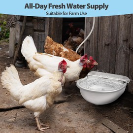 Automatic Chicken Waterer,304 Stainless Steel Metal Auto Waterer Rolling No Spill Water Dispenser with 2 Float Valves and Drainage Hole,Self Refilling Watering System Bowl for Chicken,Duck,Poultry