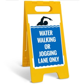 Water Walking Or Jogging Lane Only Folding Floor Sign, 10x16 Inches, with A Frame Stand, Made in USA