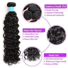 Water Wave Bundles Human Hair 3 Bundles 12 14 16 Inch 100% Unprocessed Human Hair Wet and Wavy Bundles Human Hair Brazilian Curly Wave Bundles Human Hair Natural Color for Black Women (12 14 16 inch)