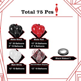 Red and Black Balloons,75PCS Red Black and White Balloons, 12in and 5in Black Red and White Latex Party Balloons for Casino Theme Party, Rugby Games,New Years, Graduation Decorations