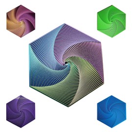 Fractal Fidget Hexagon, Kinetic Desk Spinning Toy, 35 Circles、5.9x6.69in, Used for Anxiety Disorder ADHD, Adult Office Visual Illusion fingertip Toys, 1 pc (Blue-Yellow-Violet)