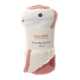Cosatto Baby Blanket, Combed Cotton Knitted With Fleece, New Baby Gift, Pink/White, Bunny Buddy, 90 x 70