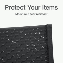 Quality Park Bubble Mailers, 4 x 8 Shipping Envelopes, Self-Seal, Small Black Padded Envelopes, Redi-Strip Peel Off Closure, 50 Per Box (1002352)