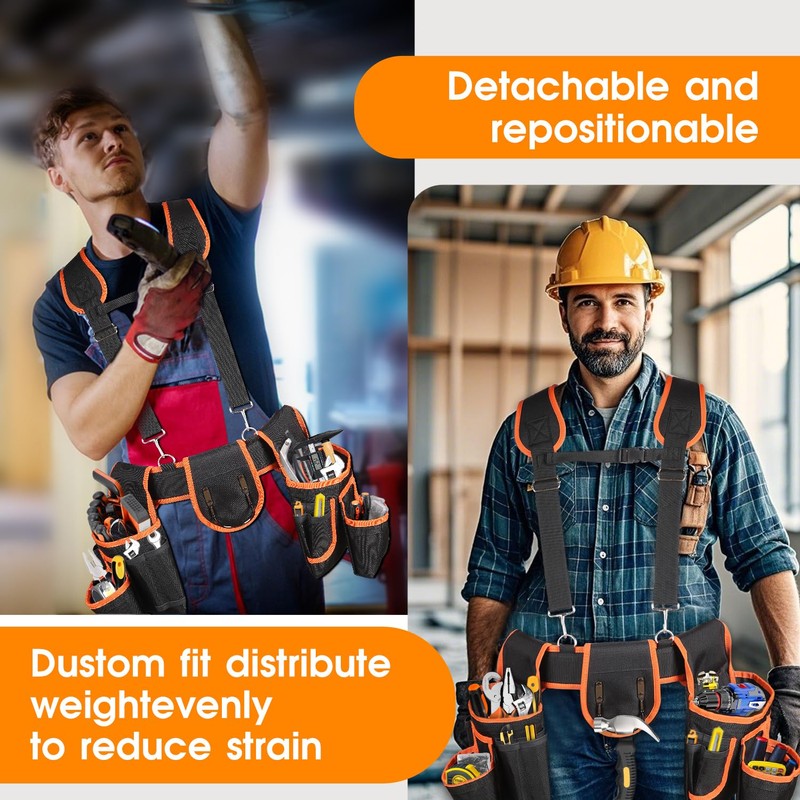 Tool Belt With Suspenders, 22 Pockets Tool Bags, Multi-Functional Adjustable