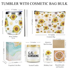 Inspirational Yellow Gifts Birthday Gift Sunflower Gifts for Women Girl Sister Teacher Mom Grandma Makeup Bag Wine Tumbler Makeup Bag Bracelet Scented Candle Birthday Christmas Nurse Boss Mothers day