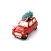 Festive Red Retro Mini with Christmas Tree on Roof Bauble