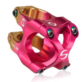 LUNJE 31.8mm Bike Stem, 35mm Short MTB Stem, CNC Machined 6061-T6 Aluminum Alloy with Vibrant Dual-Tone Anodized Finish, Anti-Corrosion, Fits Mountain/Road/BMX Bikes (Pink Gold)