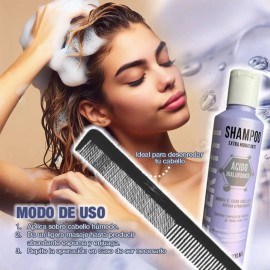 Shampoo Acido hialuronico Hidratante, Evita El Frizz, Repara, Sella Puntas y Protege El Cabello + Peine ALFAMAR