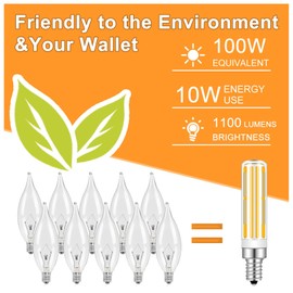Megereet Updated E12 LED Bulbs 100W Incandescent Bulb Equivalent,E12 Candelabra Bulb COB 10W 1100LM, Warm White 2700k, Non-Dimmable LED Chandelier Light Bulbs for Ceiling Fan Lighting,Pack of 3