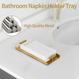 STWWO Napkin Holder for Bathroom, Guest Towel Holder Tray for Bathroom, Gold Guest Napkin Holders with T-Handle, Disposable Hand Towel Tray for Guest Room, Table, Kitchen