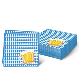 Pack of 100 Oktoberfest Napkins, Robofun Bavarian Napkins, Blue and White Chequered, 33 x 33 cm, Folded to 16.5 x 16.5 cm, 4-Layer Oktoberfest Decorative Napkins, Oktoberfest Accessories