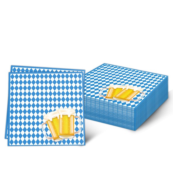 Pack of 100 Oktoberfest Napkins, Robofun Bavarian Napkins, Blue and