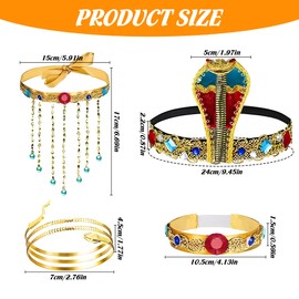 5Pcs Egyptian Costume Accessories Set for Girls, Egyptian Cobra Headdress with Snake Beaded & Colorful Crystal Jewelry, Theme Party, Cosplay Role Play, Egyptian Theme Event