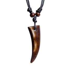 Scddboy Wolf Tooth Necklace for Men，Men's Teeth Pendant Necklace Adjustable Indian Tribe Jewelry (Slightly Curved)