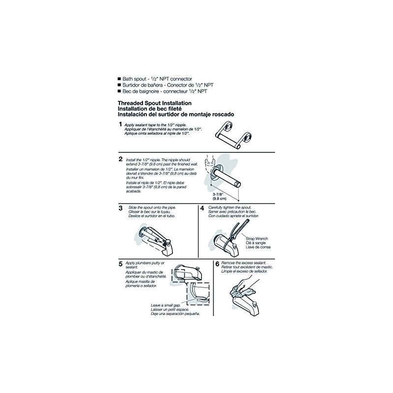 KOHLER Genuine Part GP85555-CP Diverter Bath SPOUT - 1/2" NPT