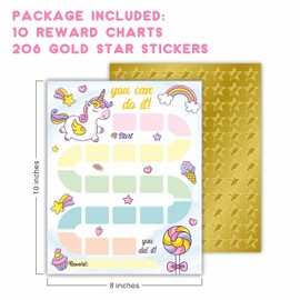 Rainbow Unicorn Reward Chart with Golden Star Stickers, Incentive Chart, Chore Chart, Positive Behavior, Routine Chart for Kids, Toddler Homework Assignments, Attendance(8"X10")-CHART-A03
