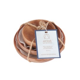 Artesà Wooden Salad Serving Bowls, Food Serving Dishes, Acacia Wood Appetiser Plates, 12.4cm (5"), 10.2cm (4"), and 8cm (3"), Set of 3