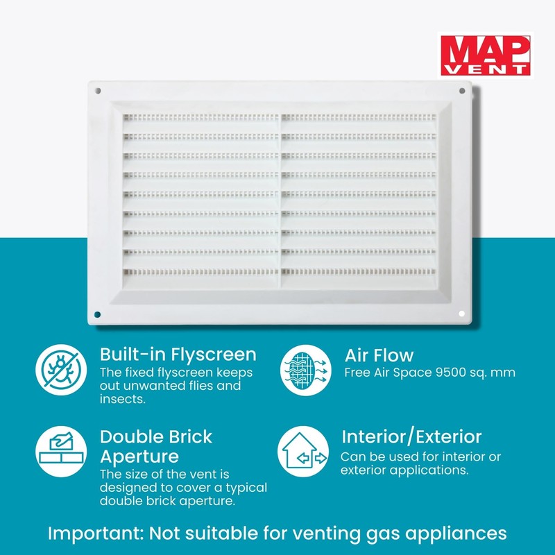 Map Plastic Louvre Air Vent with Flyscreen 9" x 6"