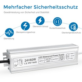 inShareplus LED Transformer 24 V 2.5 A 60 W IP67 Waterproof Outdoor Driver, AC 90-265 V to DC 24 Volt Low Voltage Transformer, 24 V Power Supply for LED Light, Computer Project, Outdoor Use