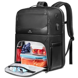 MATEIN Lunch Backpack for Men Work, Large 17 Inch Laptop Back Pack with USB Port, Waterproof PU-coated Insulated Backpack with Cooler Compartment & Cutlery Pocket, Commuter Bag for Office Business