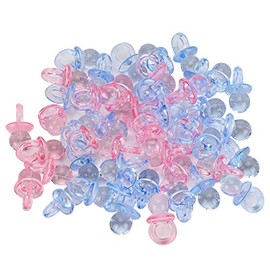 Chupete Acrílico de 100 Uds Biberones Decorativos para Bebés Mini Juguetes de Colores Suaves para Bautismo y Fiesta Rosa transparente y azul