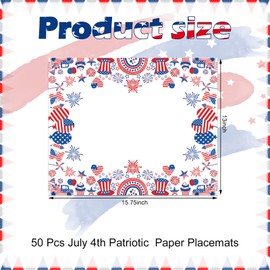 50 Pack Mother's Day Father's Day Table Mats Mexican Disposable July 4th Patriotic Paper Place Mats Fall Placemats Paper Valentine's Day Mats for Home Dining Table Decor(Patriotic Style)
