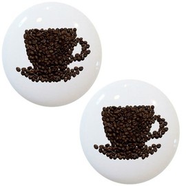 Set of 2 Beans Coffee Cup Ceramic Cabinet Drawer Knobs