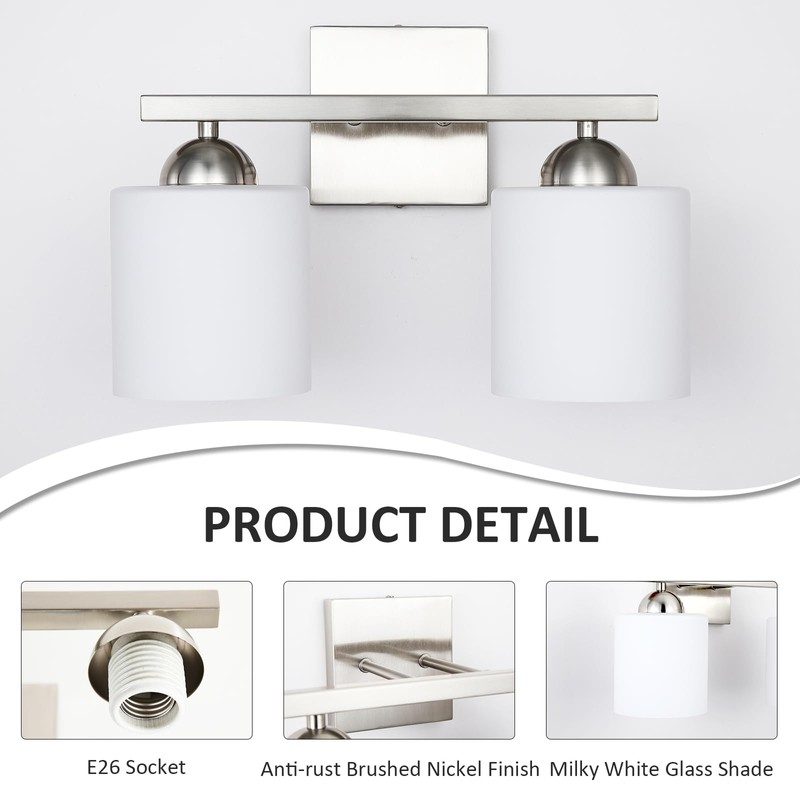 QHANTOMIZE 2 Light Brushed Nickel Vanity Lights for Bathroom, Modern