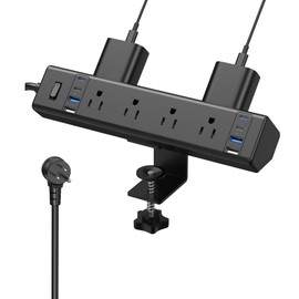 40W Fast Charging Station,Desk Clamp Power Strip,4 USB-C Ports & 8 AC Outlets,Desktop Edge Mount Surge Protector Power Strip,14AWG Heavy Duty Cord,Fit 1.9" Tabletop Edge for Home Office(6Ft Cable)