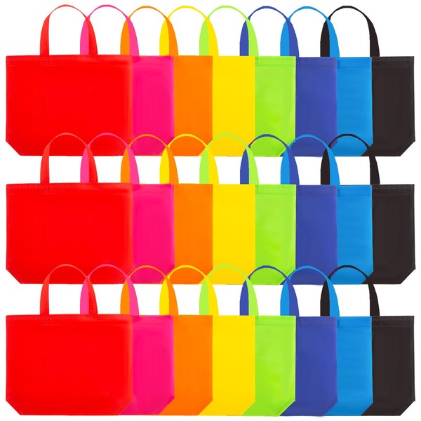 Shindel 24 Pack 13" Reusable Bags Tote Gift Bags One Side Blank Non-woven Bags Colored Treat Bags, Party Bags