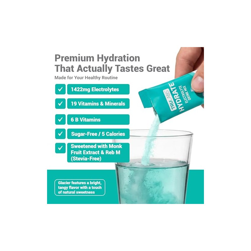 TRULABS Hydrate Electrolyte Drink Mix – Glacier Flavor, Sugar-Free Hydration