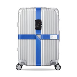 Veki Juego de correas cruzadas para equipaje, aprobadas por la TSA con candado, cinturones de viaje ajustables, etiquetas de veliz con tarjeta de identificación de nombre, correas de embalaje para maletas, correa, accesorios de viaje (azul)