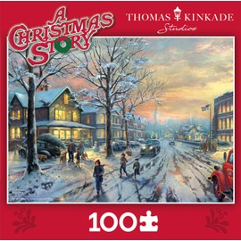 Buffalo Games - Thomas Kinkade - 100pc Kinkade - A Christmas Story - 100 Piece Jigsaw Puzzle for Families - Challenging Puzzle Perfect for Game Nights - Finished Size is 15.00 x 11.00