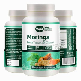 Moringa Tablets with Turmeric and Ginger, 300 Pills, 5 Month Supply, 150 Serving, 1000 Mg per Serving. One Capsule with Multiple Benefits - Supports Digestive Health(Pack of 1)