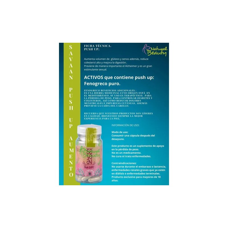 Cápsulas Push Up Natural Beauty,aumento De Busto Y Gluteo