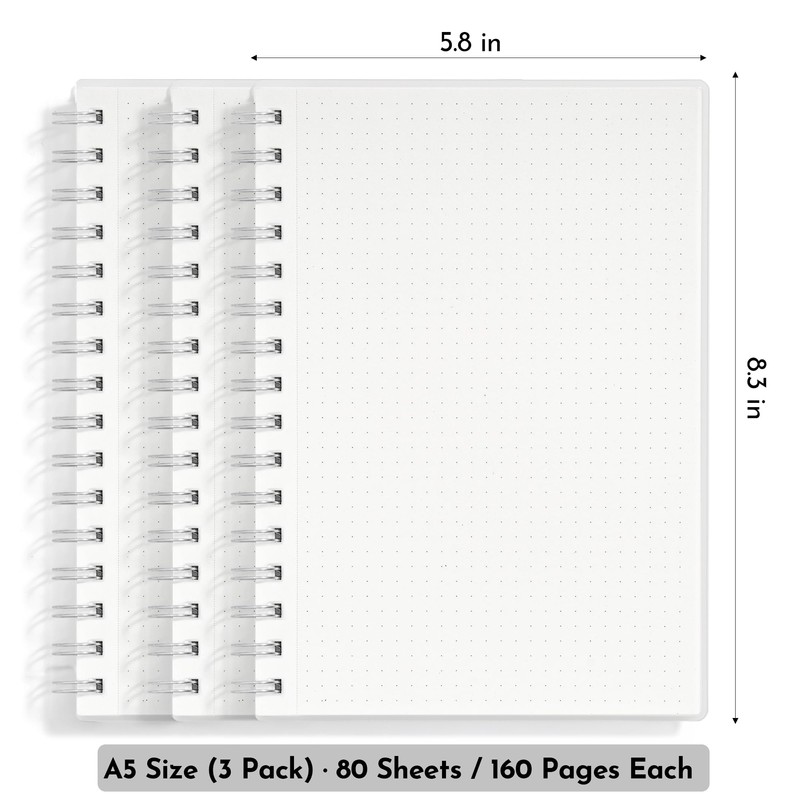 STUDIO O. A. A5 Spiral Dot Grid Notebook 3 Pack,