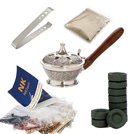 NKlaus 40620 Silver Incense Pan Set 14 Pieces with Incense Mix Assorted Charcoal
