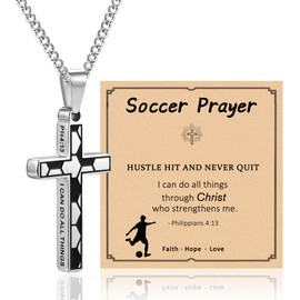 Sereney Soccer Necklace for Boys as Stainless Steel Soccer Prayer Cross Necklace Pendant with Philippians 4:13, Christian Soccer Gifts for Boys Young Athletes Religious Sports Jewelry for Boy Teen